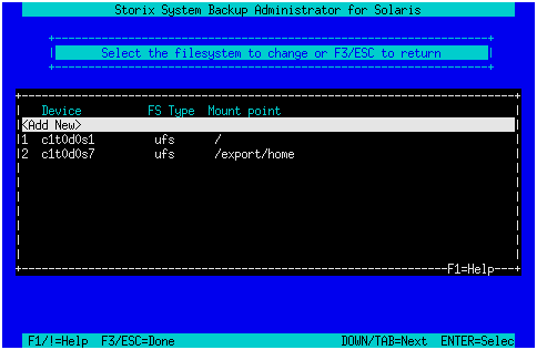 Configured UFS Filesystems